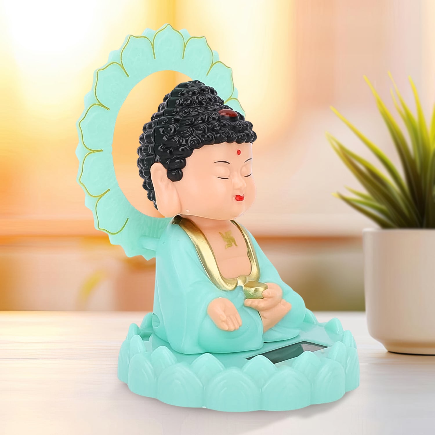 Plastic Solar Powered Moving Head Sitting Action Buddha Statue (1 Pc / Mix Color)-Home Improvement-AniGuess-AniGuess