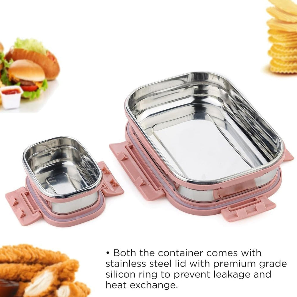 Stainless Steel Leak Proof Air Tight Lunch Boxes (900ML+200ML Approx / 2 Pc Set)-Home & Kitchen-AniGuess-AniGuess