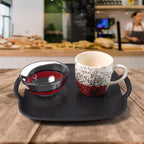 Set Of Ceramic Cup 4pc And Glass Bowl 4pc With Plastic Plate (9 Pcs Set)