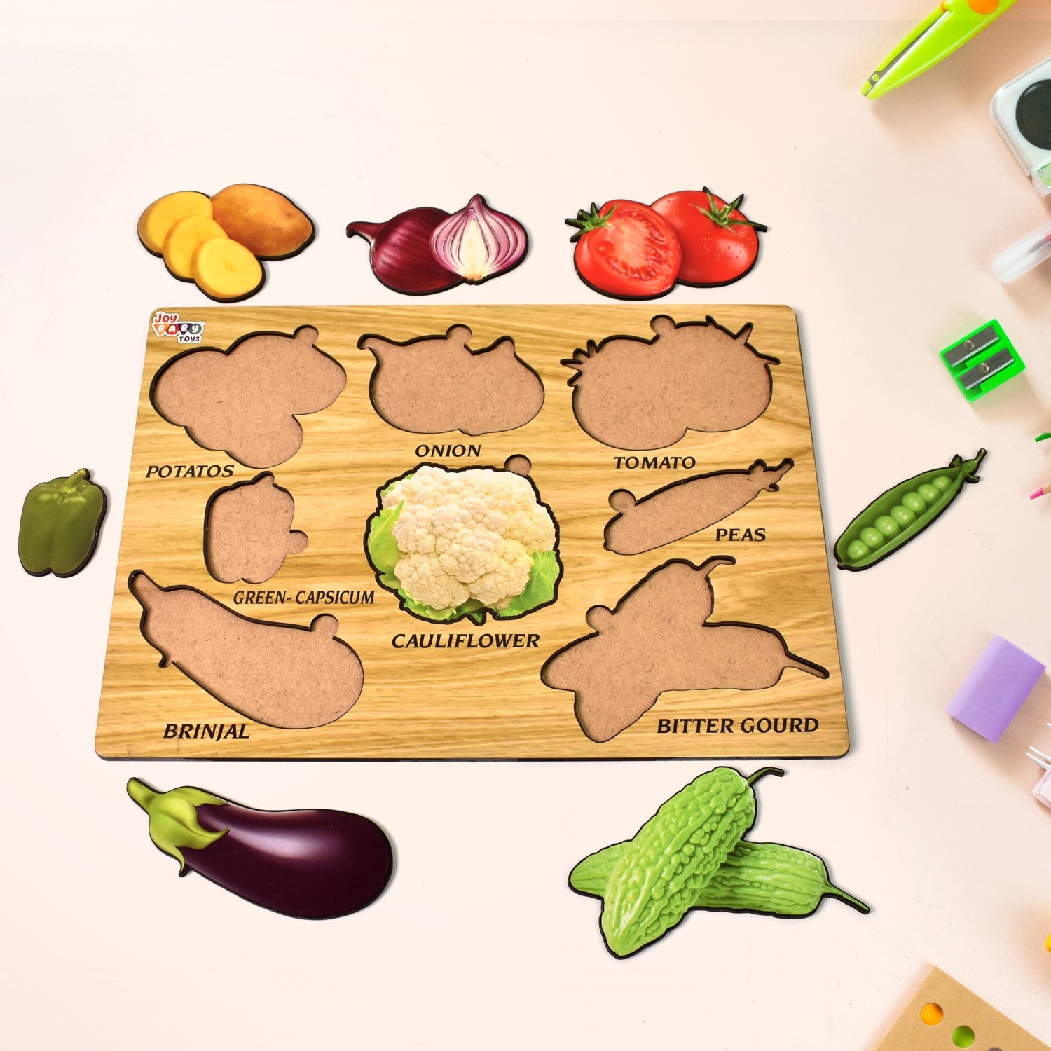 Wooden Vegetable Puzzle Learning Educational Board (1 Set / 28×20 Cm)-Toys & Games-AniGuess-AniGuess