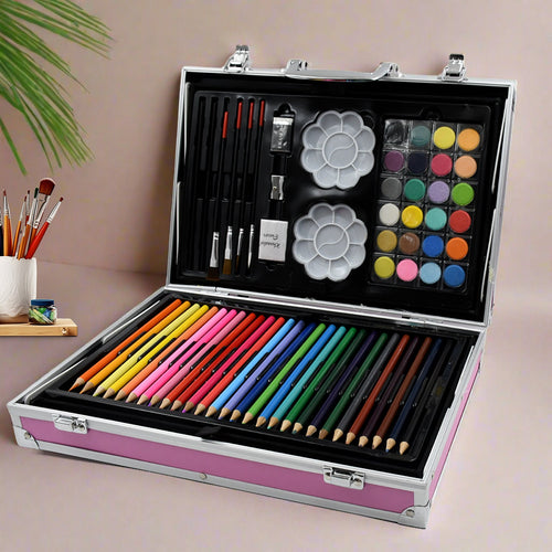 17980 Professional Art Set-Drawing Painting Sketching Coloring Kids Set All in 1 Art Case Perfect for Kids with Unicorn Design Case, Shading Crayons Oil Pastels Color Set Watercolor Cakes Paint Brush Sharpener Eraser (145 Pcs Set)-Office Products-AniGuess-AniGuess