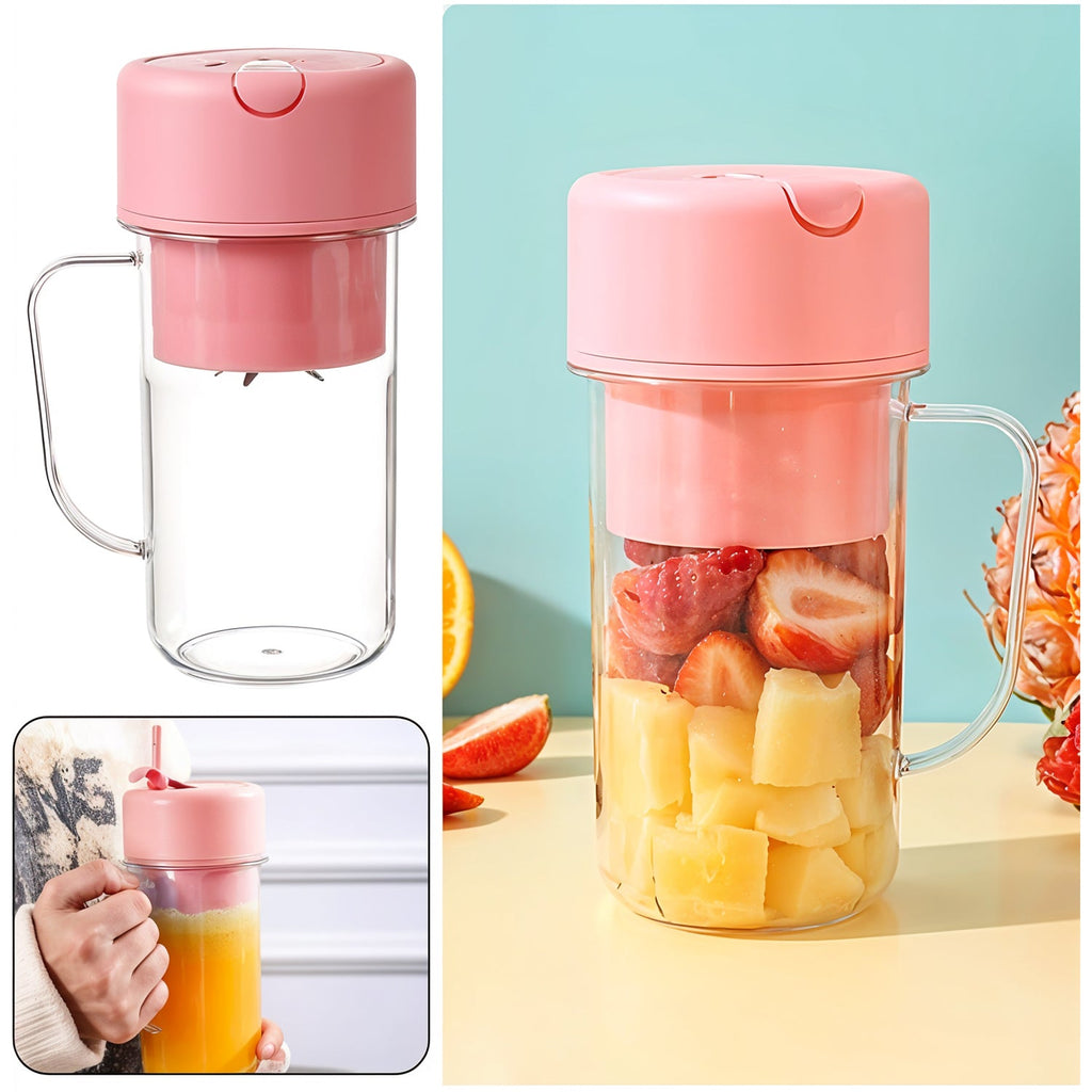 Portable Crusher Juicer With Handle & Straw, USB Rechargeable Multi Blades (420 ML)-Home & Kitchen-AniGuess-AniGuess