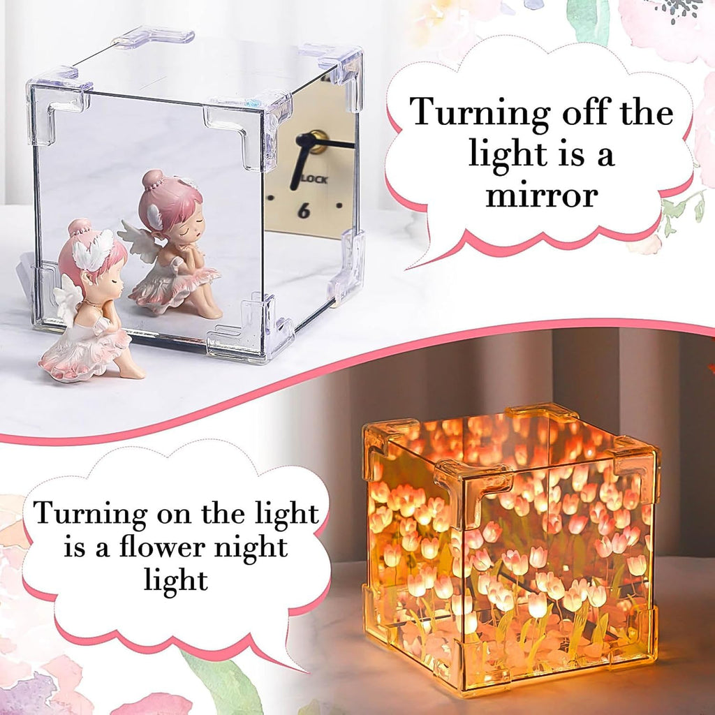 Cube Tulip Night Lamp | Led Decorative Nights Lamp (Multicolor & Design / 1 Set)-Home Improvement-AniGuess-AniGuess