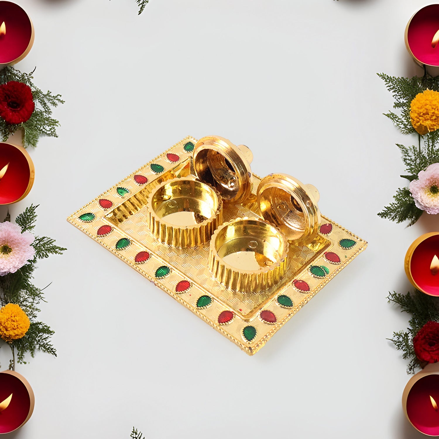 Rakasha Bandhan Special Puja Thali, Kumkum Thali Holder, Pooja Return Gift, Indian Housewarming Gifts, Brother / Bhai / Bhabhi / Sister / Family   for Rakshabandhan, Diwali (Mix Design)-Home Improvement-AniGuess-AniGuess