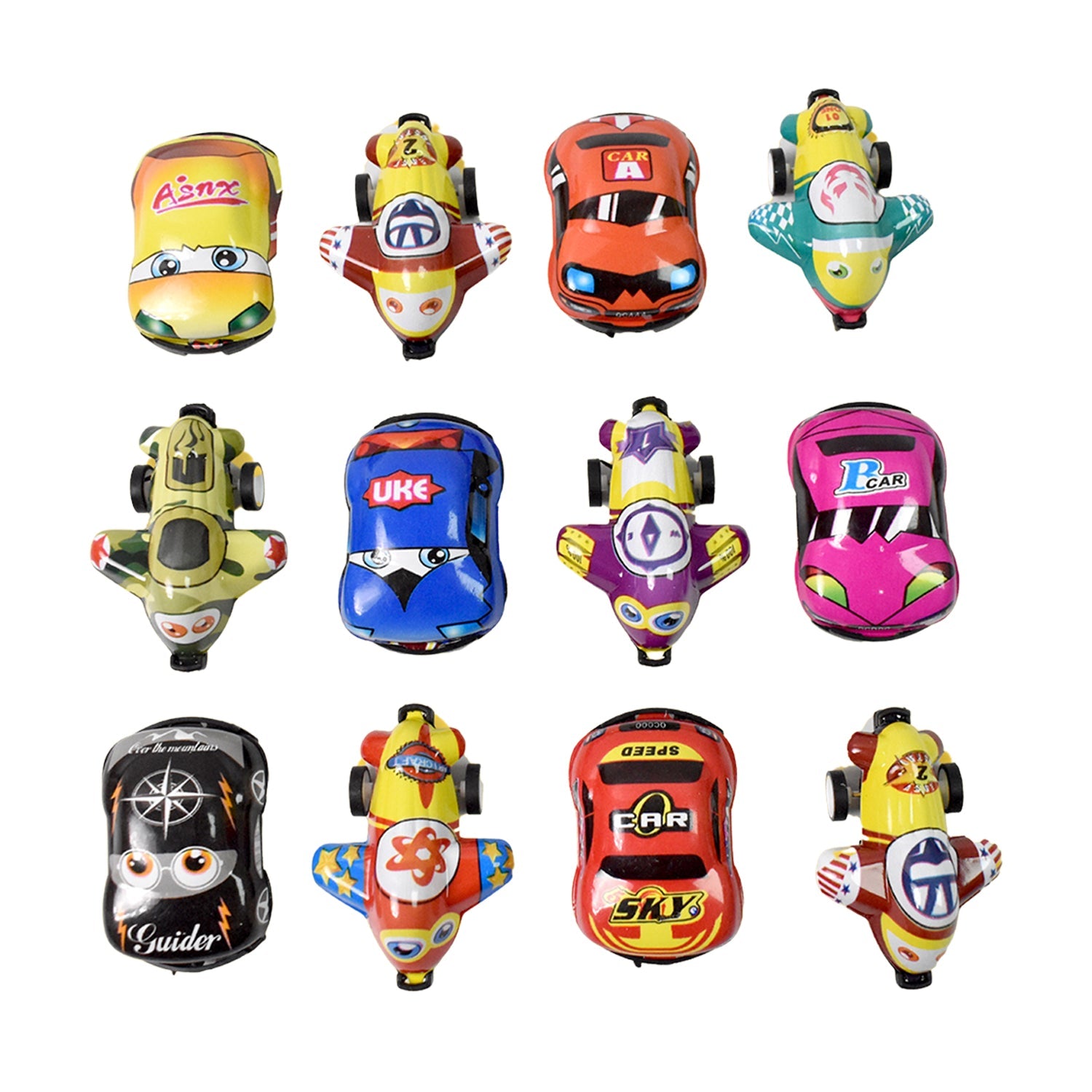Mini Pull Back Car & Aeroplane PVC Plastic Pull Back Car Cartoon Toys (12 Pcs Set)-Toys & Games-AniGuess-AniGuess