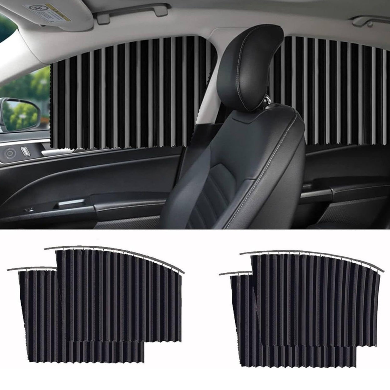 Car Window Curtain Sunshade | 4 Pcs Set with Hooks & Tapes-Car & Motorbike-AniGuess-AniGuess