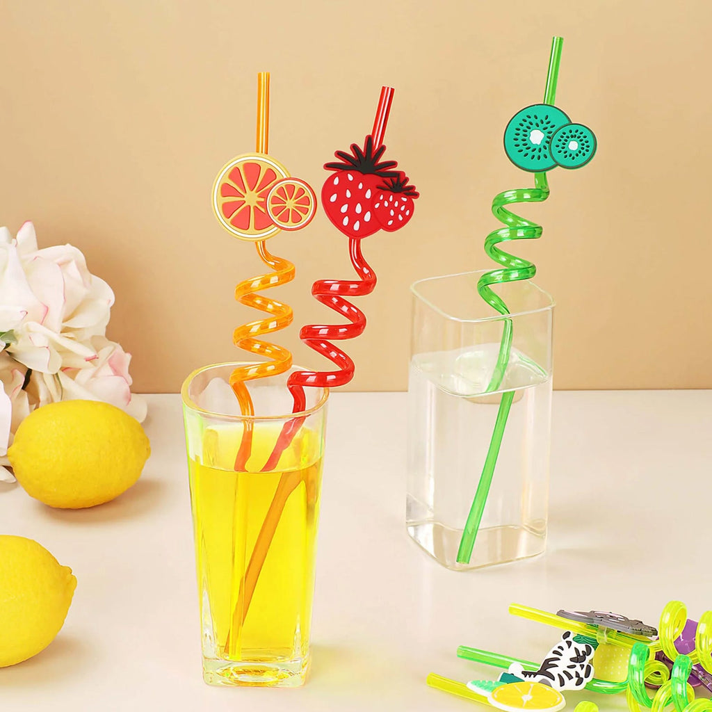 Reusable Plastic Straws (12 pcs Set / Mix Design)-Health & Personal Care-AniGuess-AniGuess