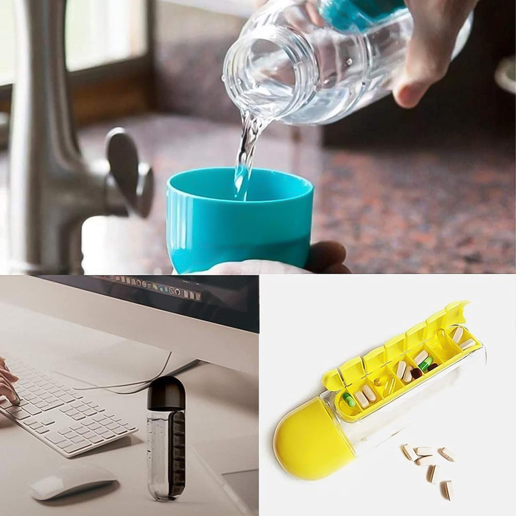 Multi-Use Pill & Water Bottle for Travel (600 Ml, Mix Color)-Health & Personal Care-AniGuess-AniGuess