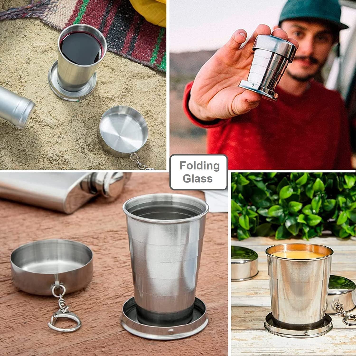 2 in 1 Camping Folding Cup with Keychain (1 Pc)-Home & Kitchen-AniGuess-AniGuess