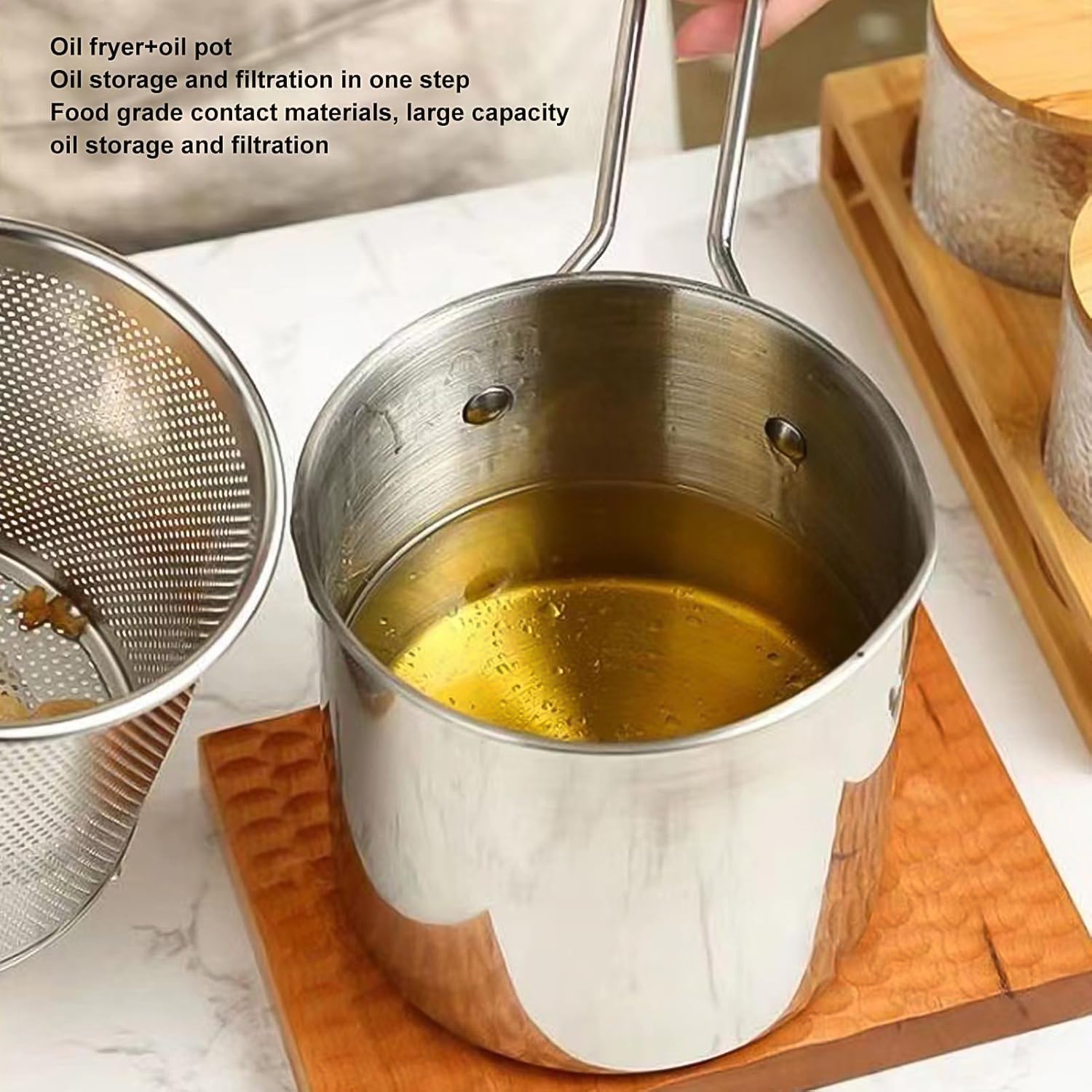 Small Deep Frying Pot With Strainer Basket (2 Pc Set / 1200 ML))-Home & Kitchen-AniGuess-AniGuess