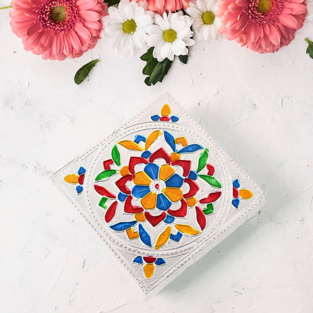 1 Pc Meenakari Wooden Chowki & Bajot Set: For Home & Office Puja (Multicolor)-Home Improvement-AniGuess-AniGuess