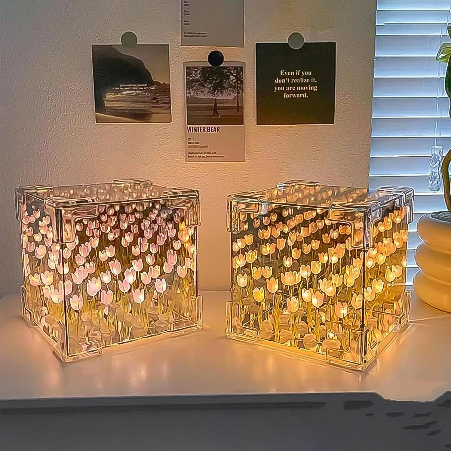 Cube Tulip Night Lamp | Led Decorative Nights Lamp (Multicolor & Design / 1 Set)-Home Improvement-AniGuess-AniGuess