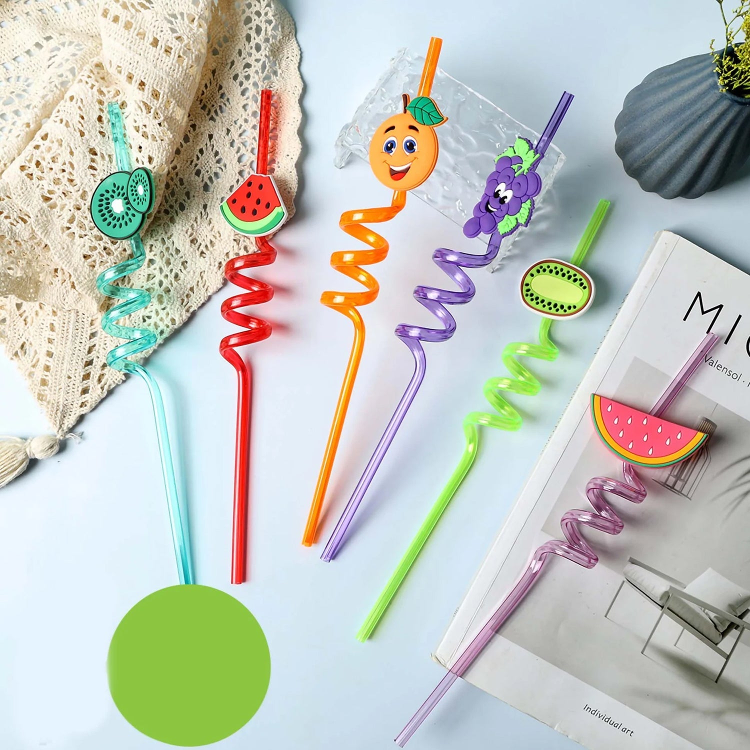 Reusable Plastic Straws (12 pcs Set / Mix Design)-Health & Personal Care-AniGuess-AniGuess