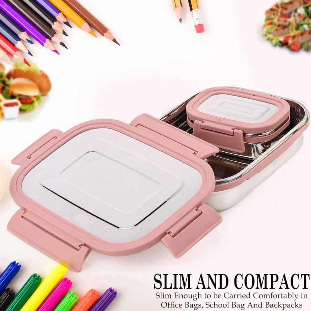 Stainless Steel Leak Proof Air Tight Lunch Boxes (900ML+200ML Approx / 2 Pc Set)-Home & Kitchen-AniGuess-AniGuess