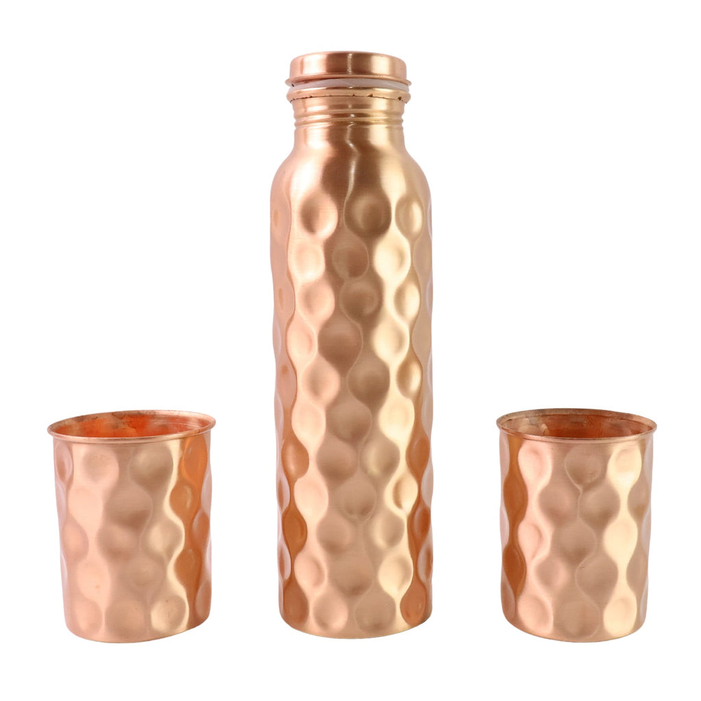 Diamond Cut Copper Water Bottle 2 Glasses with Gift Box (3 Pcs Set)-Home & Kitchen-AniGuess-AniGuess