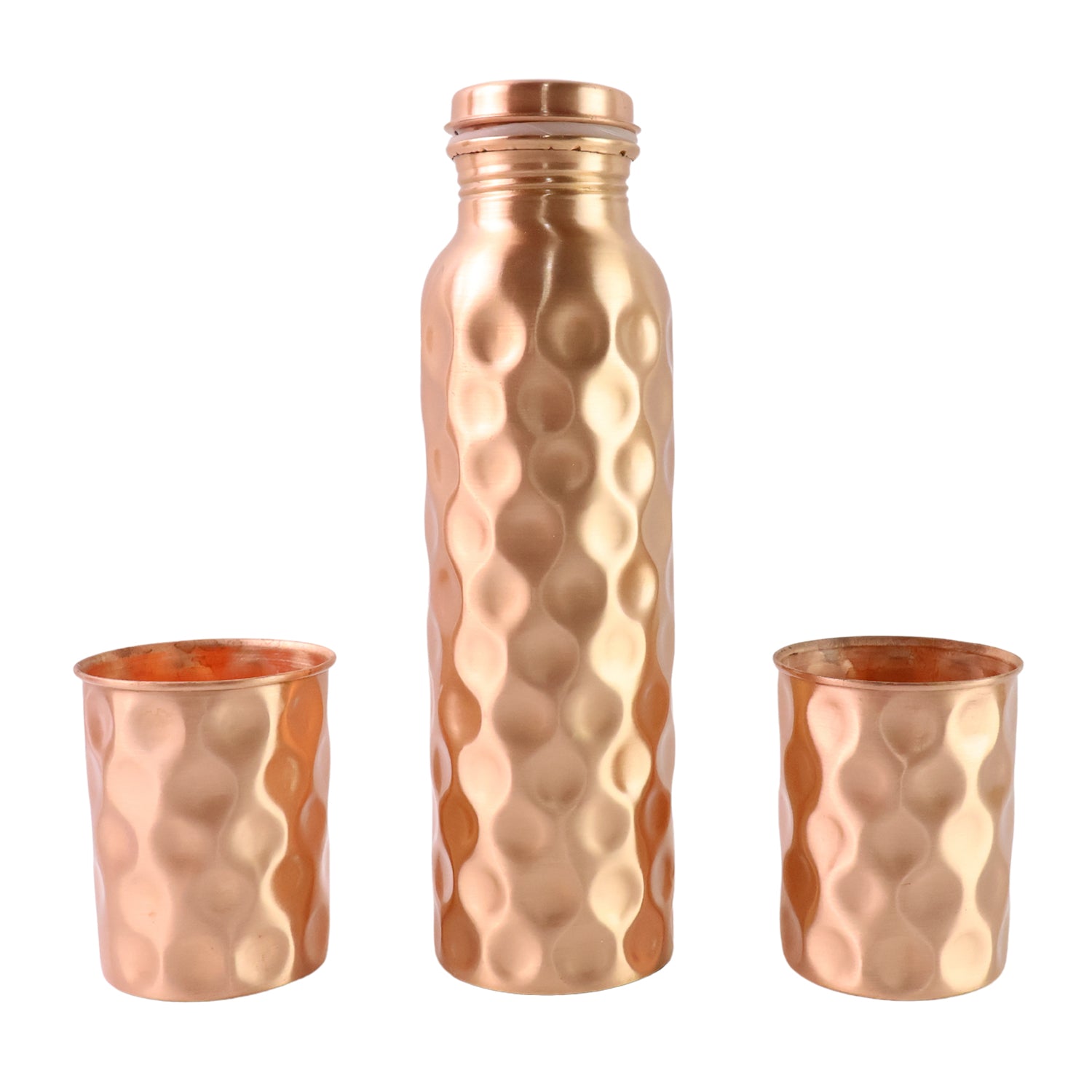 Diamond Cut Copper Water Bottle 2 Glasses with Gift Box (3 Pcs Set)-Home & Kitchen-AniGuess-AniGuess