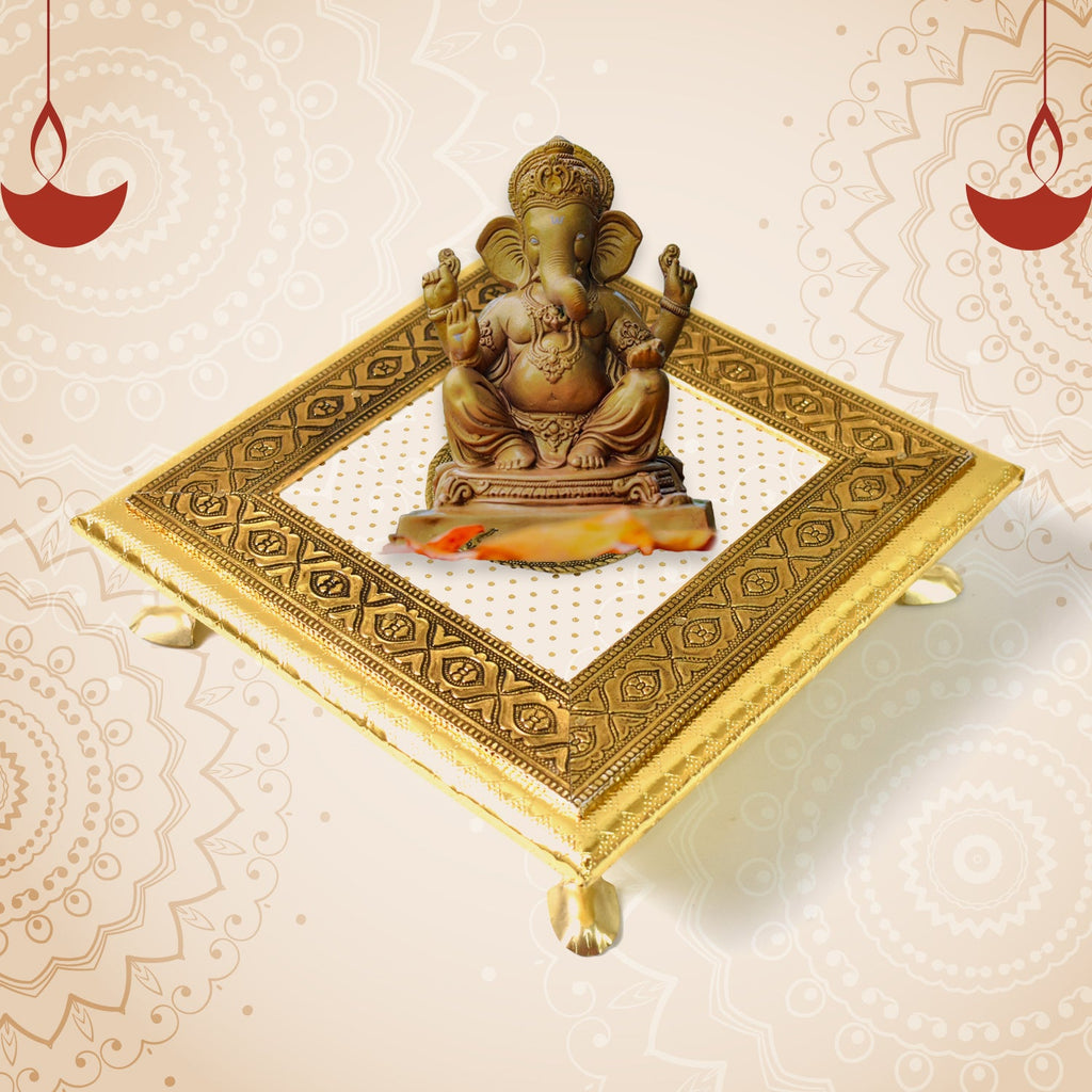 Golden - Square Pooja Chowki Patla / Bajot (20×20 CM / 1 Pc)-Home Improvement-AniGuess-AniGuess