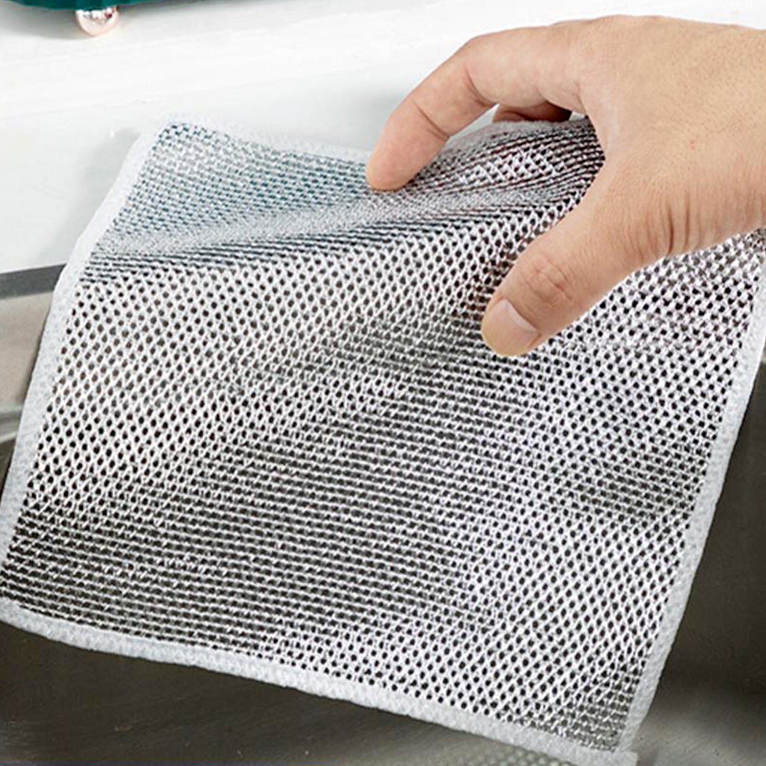 Double-Sided Microfiber Cloth & Stainless Steel Scrubber – (1 Pc, 20x20 cm)-Industrial & Scientific-AniGuess-AniGuess