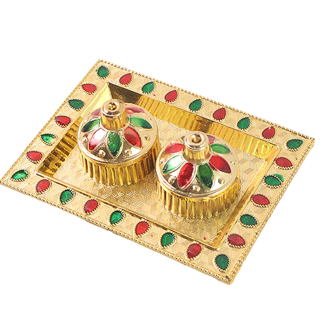 Rakasha Bandhan Special Puja Thali, Kumkum Thali Holder, Pooja Return Gift, Indian Housewarming Gifts, Brother / Bhai / Bhabhi / Sister / Family   for Rakshabandhan, Diwali (Mix Design)-Home Improvement-AniGuess-AniGuess