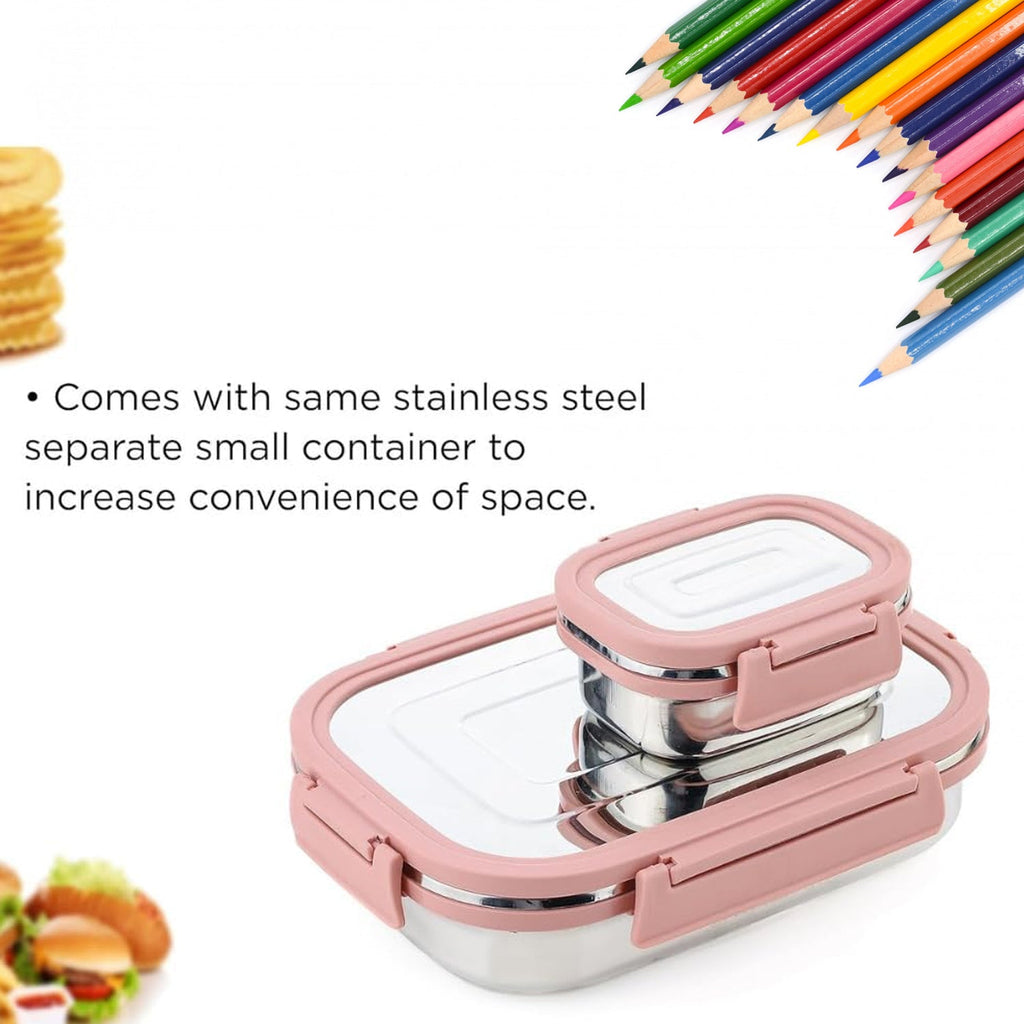 Stainless Steel Leak Proof Air Tight Lunch Boxes (900ML+200ML Approx / 2 Pc Set)-Home & Kitchen-AniGuess-AniGuess
