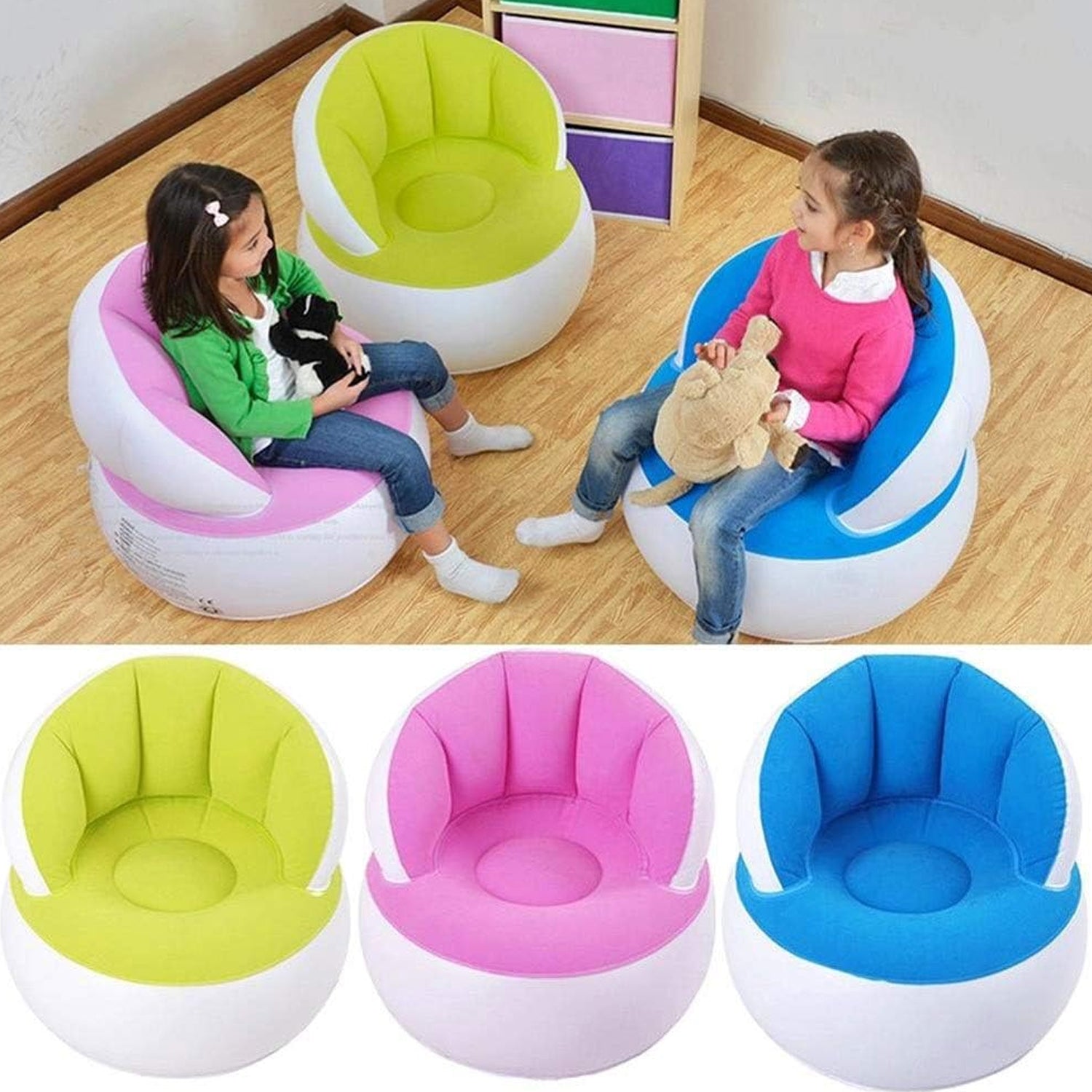 Kids inflatable sofa chair with backrest & Foot Air Pump (1 Set 85x74 Cm Approx)-Home Improvement-AniGuess-AniGuess