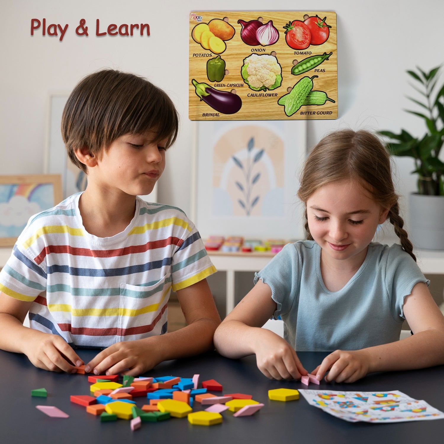 Wooden Vegetable Puzzle Learning Educational Board (1 Set / 28×20 Cm)-Toys & Games-AniGuess-AniGuess