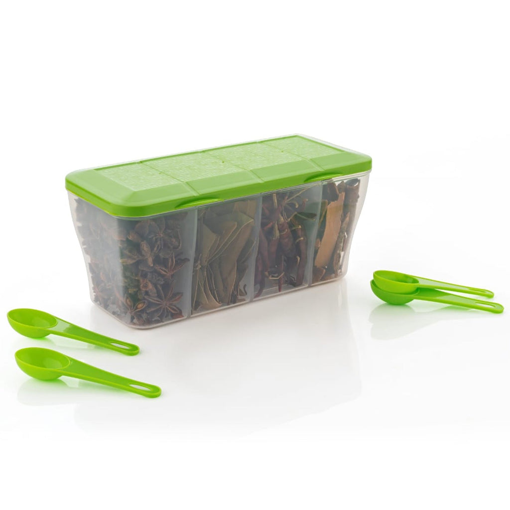 Kitchen Airtight 4-Section Storage Container / Pickle Jar 4 Spoons (1 Pc / Mix Color)