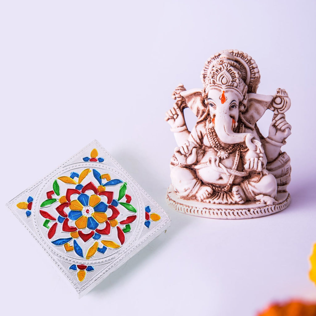 1 Pc Meenakari Wooden Chowki & Bajot Set: For Home & Office Puja (Multicolor)-Home Improvement-AniGuess-AniGuess