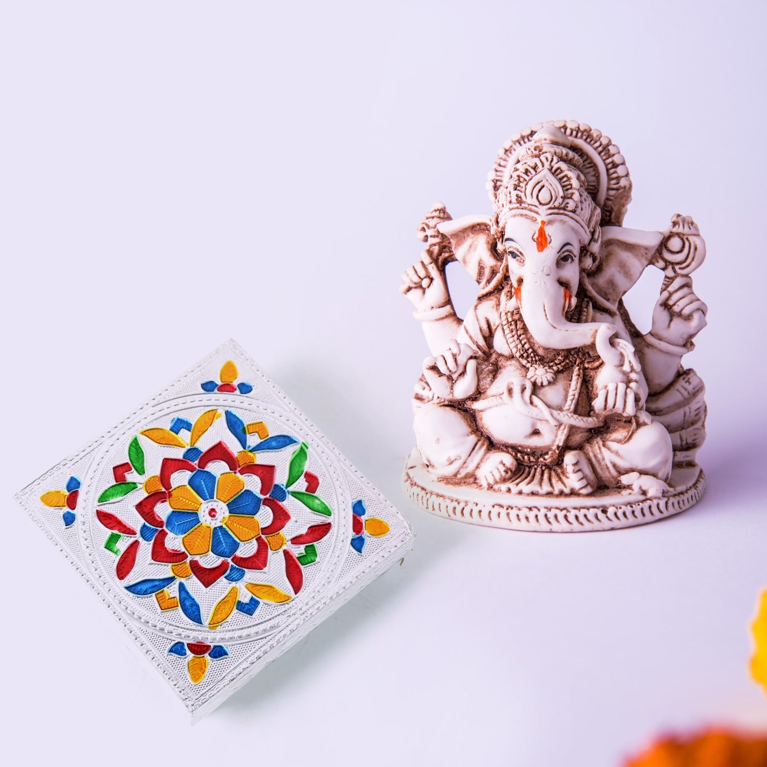 1 Pc Meenakari Wooden Chowki & Bajot Set: For Home & Office Puja (Multicolor)-Home Improvement-AniGuess-AniGuess