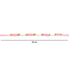 Cute Pink White Thread Rakhi for Brother with Golden Beads (1 Pc)