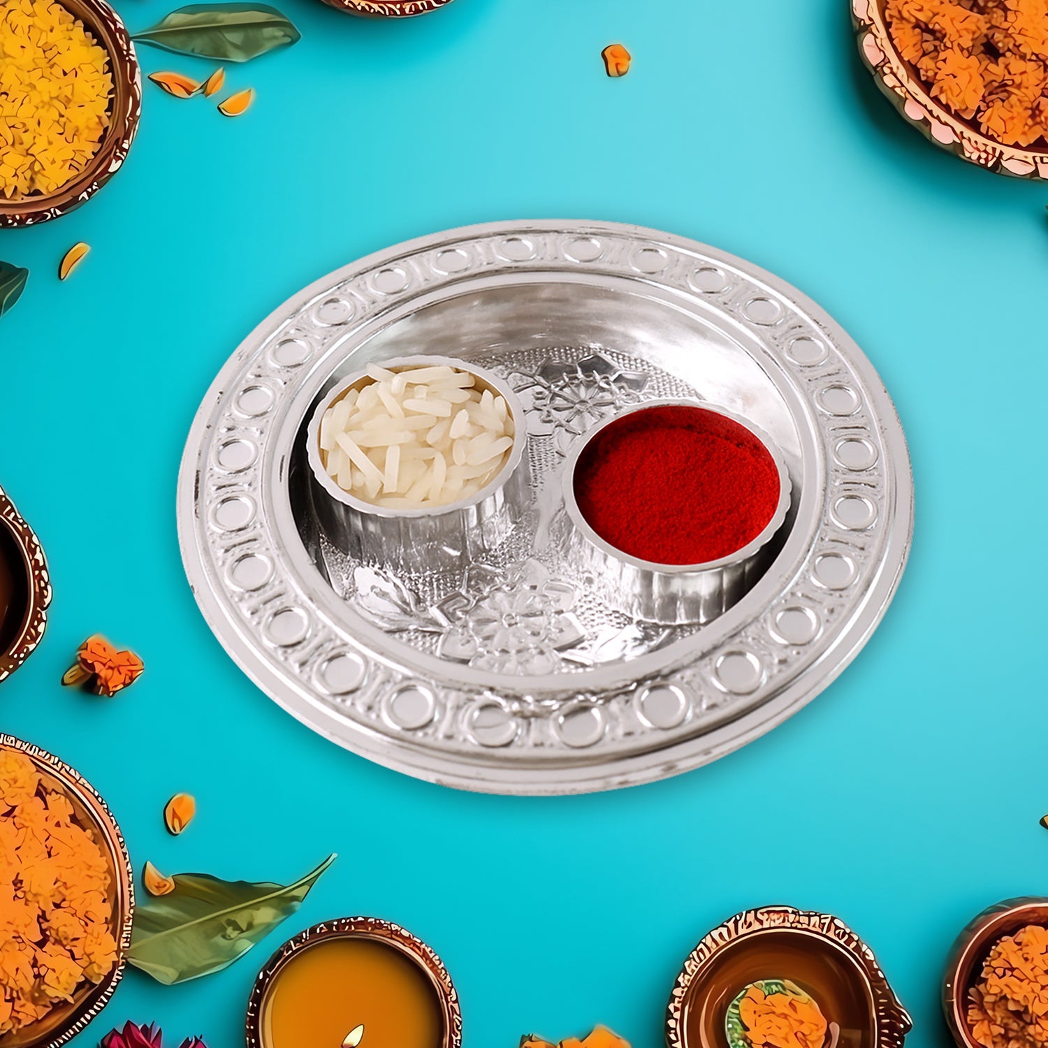 Round Shape Special Puja Thali, Kumkum Thali Holder (1 Pc / Small)-Home Improvement-AniGuess-AniGuess