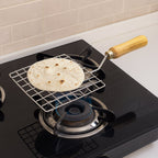 Kitchen Square Stainless Steel Roaster Jali, Barbecue Grill with Wooden Handle