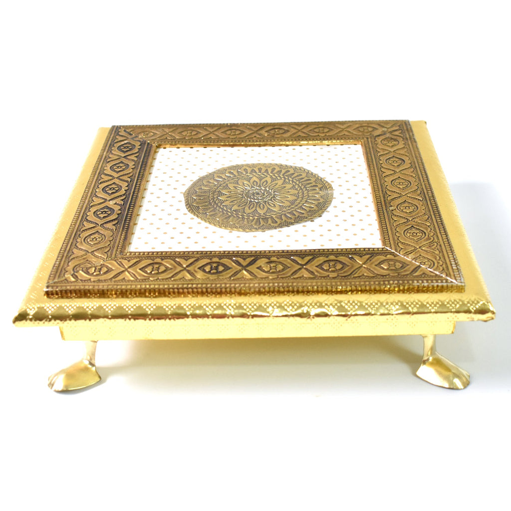 Golden - Square Pooja Chowki Patla / Bajot (20×20 CM / 1 Pc)-Home Improvement-AniGuess-AniGuess