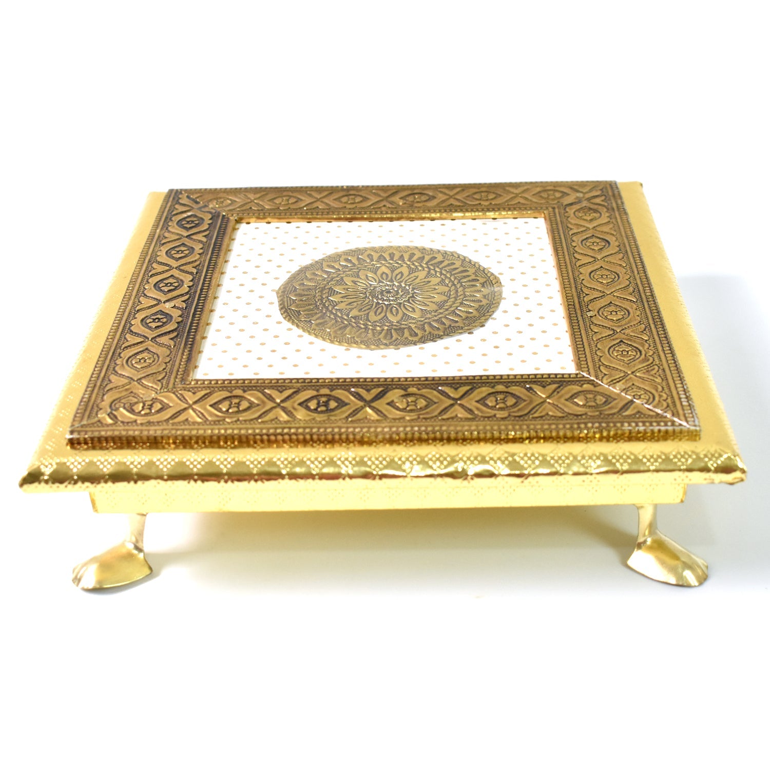 Golden - Square Pooja Chowki Patla / Bajot (20×20 CM / 1 Pc)-Home Improvement-AniGuess-AniGuess