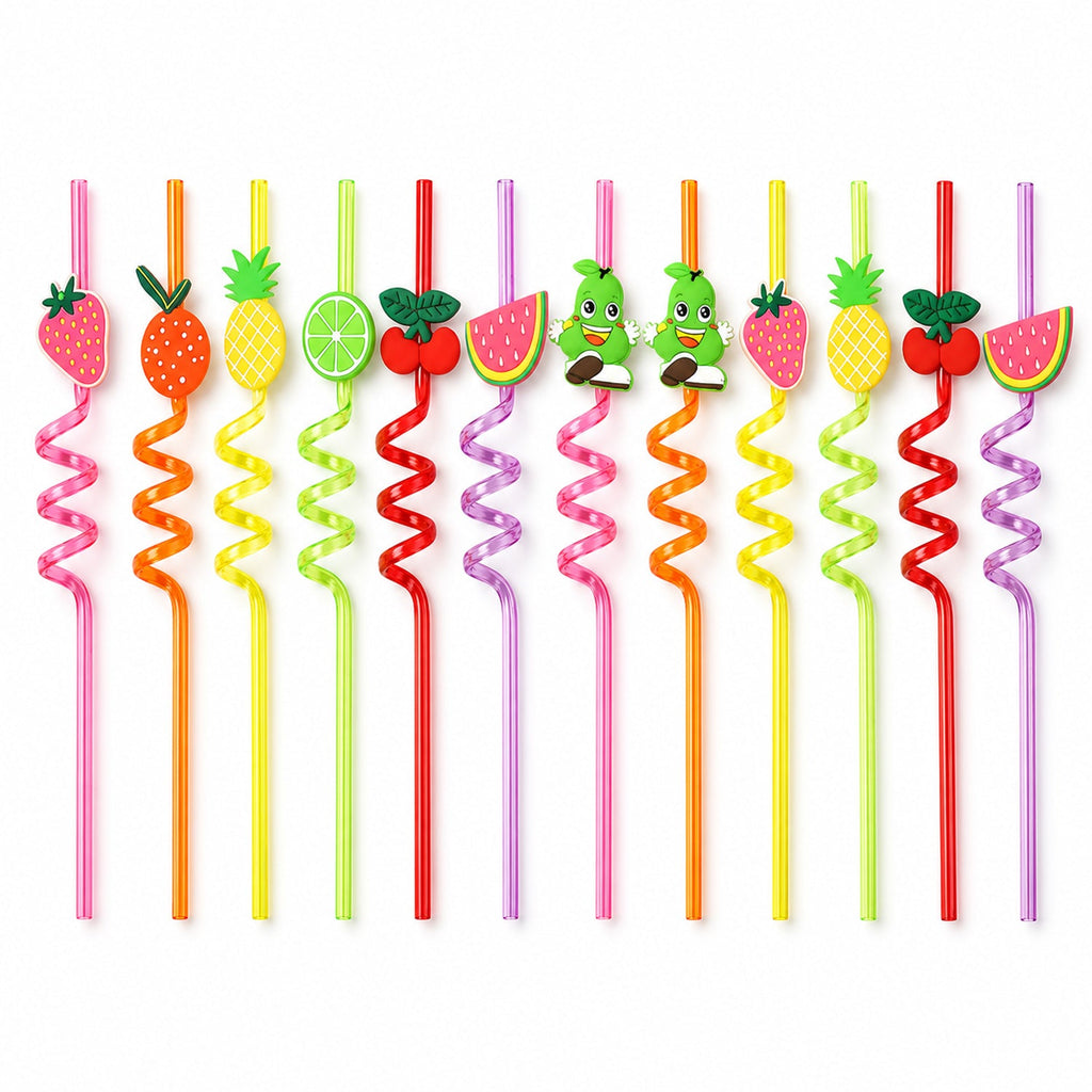 Reusable Plastic Straws (12 pcs Set / Mix Design)-Health & Personal Care-AniGuess-AniGuess