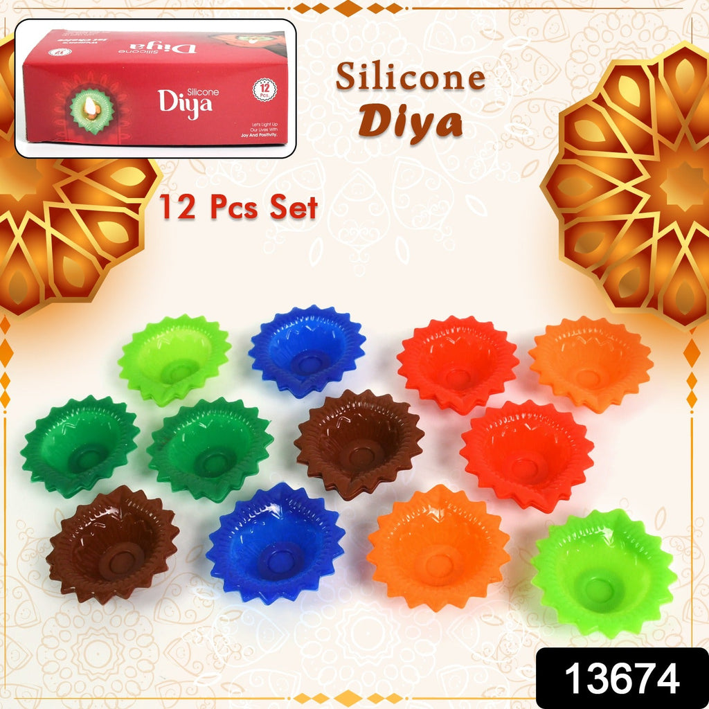 Silicone Diya for Diwali Attractive Design Colourful Diya Combo, Diwali (12 Pcs Set)-Home Improvement-AniGuess-AniGuess