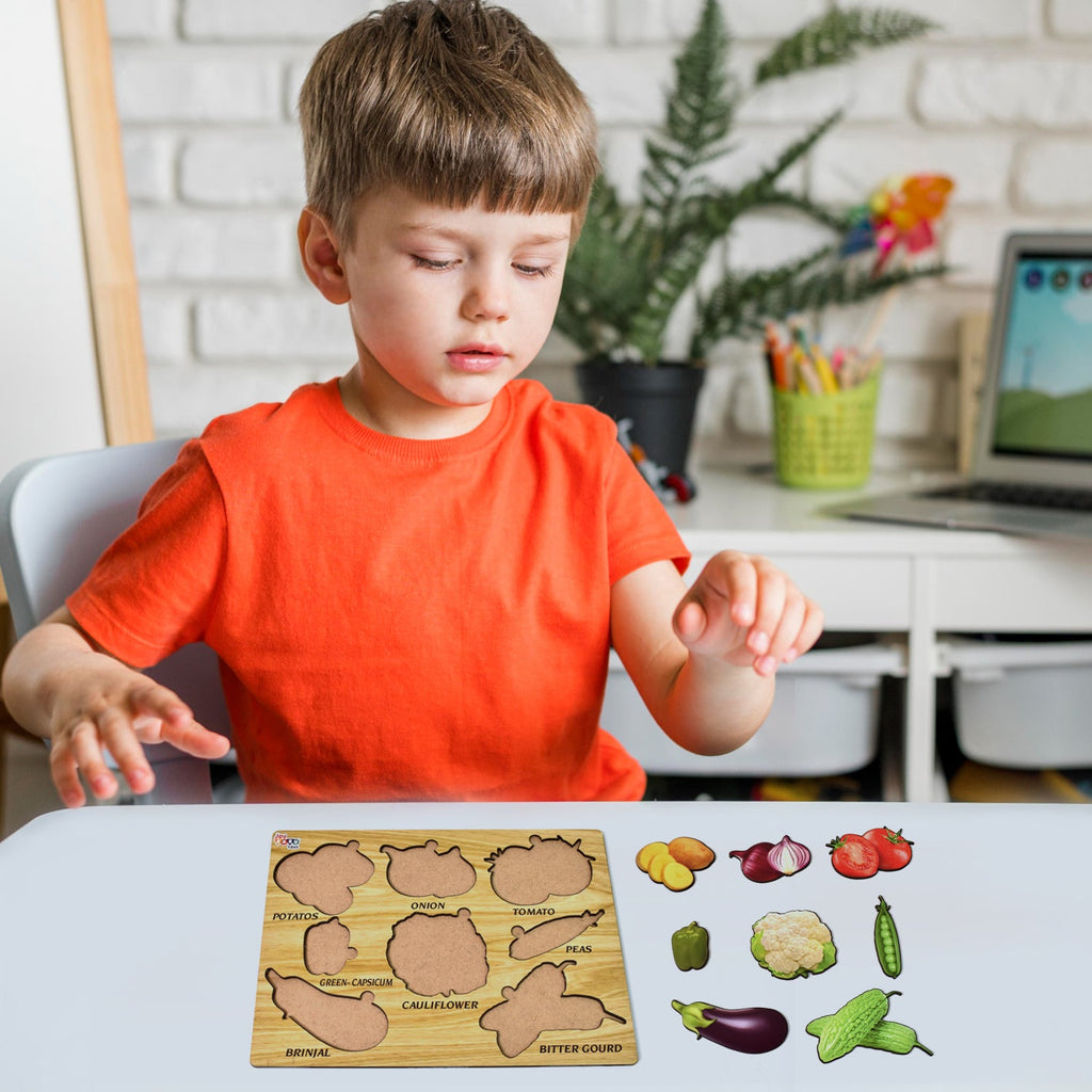 Wooden Vegetable Puzzle Learning Educational Board (1 Set / 28×20 Cm)-Toys & Games-AniGuess-AniGuess
