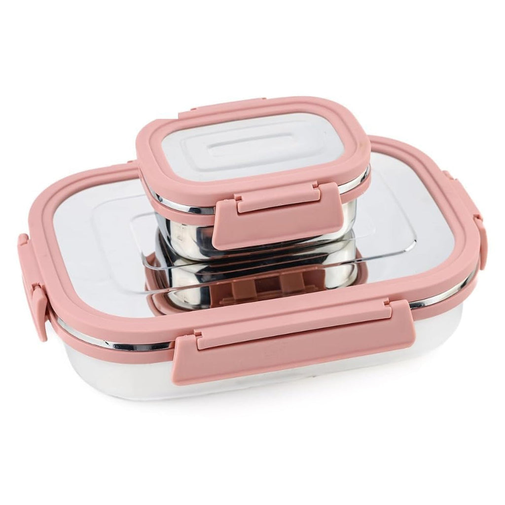 Stainless Steel Leak Proof Air Tight Lunch Boxes (900ML+200ML Approx / 2 Pc Set)-Home & Kitchen-AniGuess-AniGuess