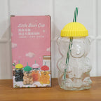 bear design glass straw bottle for kids drink