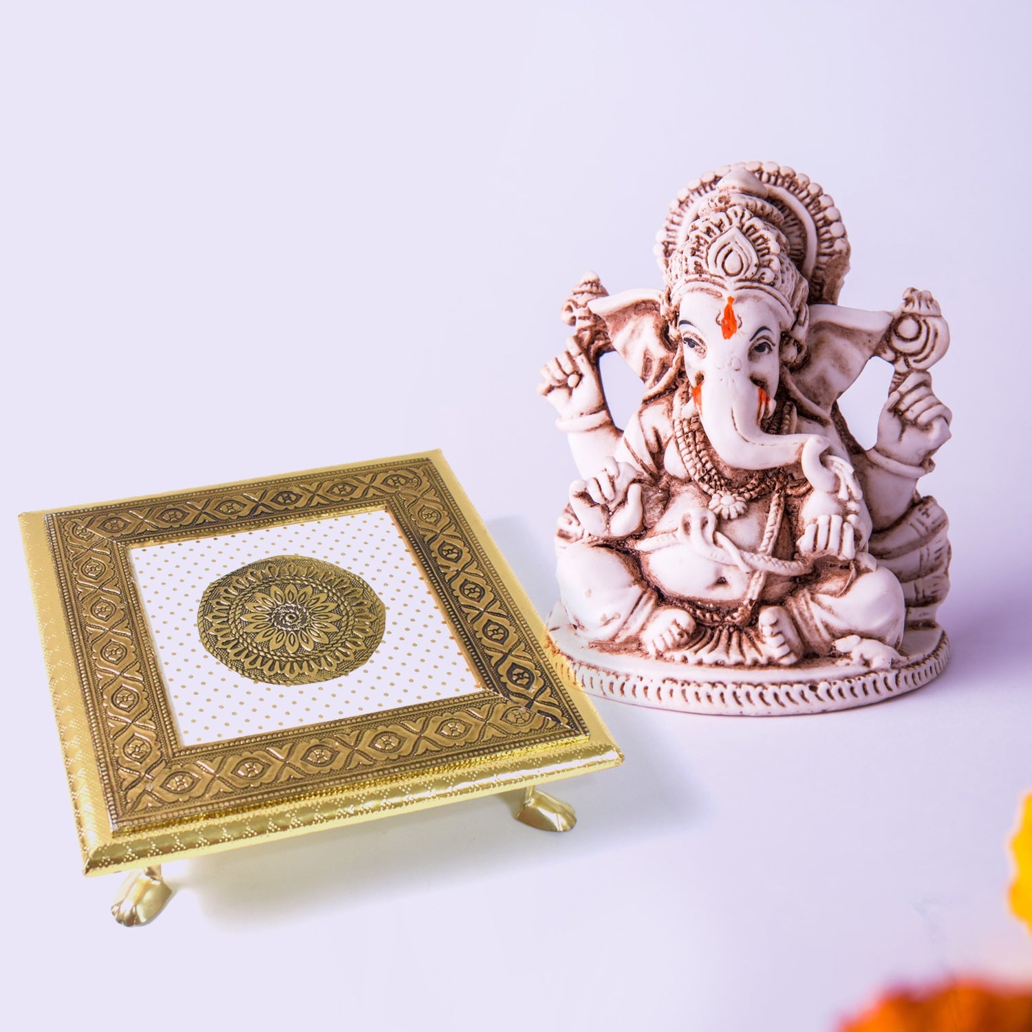Golden - Square Pooja Chowki Patla / Bajot (20×20 CM / 1 Pc)-Home Improvement-AniGuess-AniGuess
