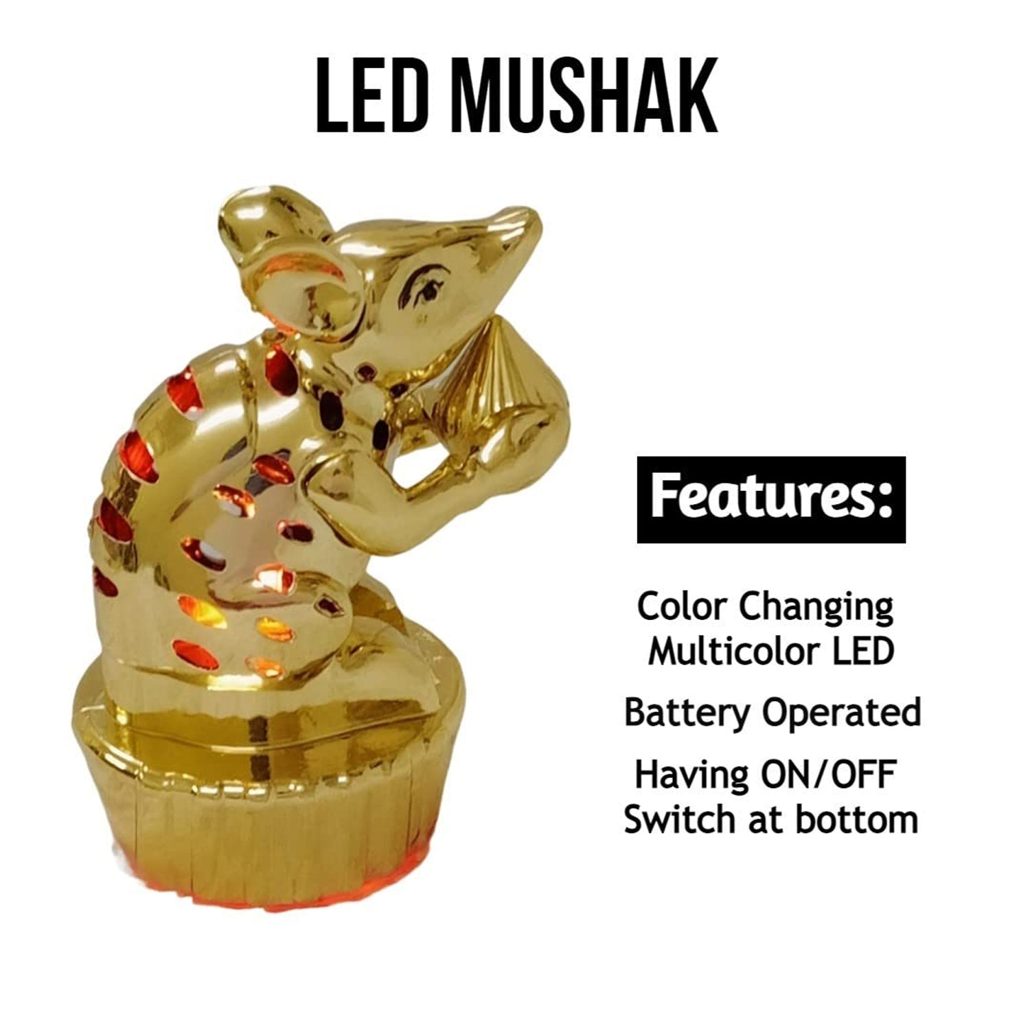 Multicolour LED Mushak / LED Mooshak for Ganpati Decorations, Ganesh Ganesha (1 Pc)-Home Improvement-AniGuess-AniGuess
