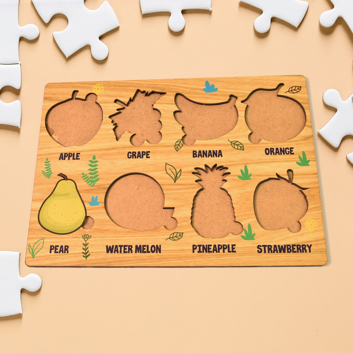 Wooden Fruits Puzzle Learning Educational Board (1 Set / 28×20 Cm)-Toys & Games-AniGuess-AniGuess