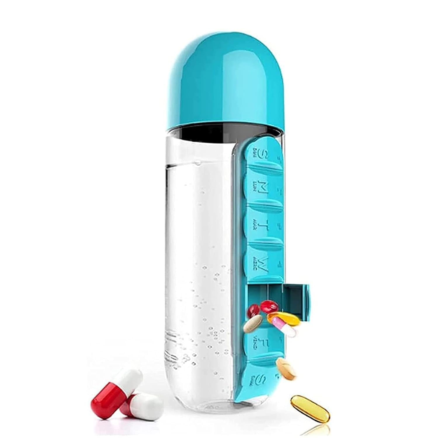 Multi-Use Pill & Water Bottle for Travel (600 Ml, Mix Color)-Health & Personal Care-AniGuess-AniGuess