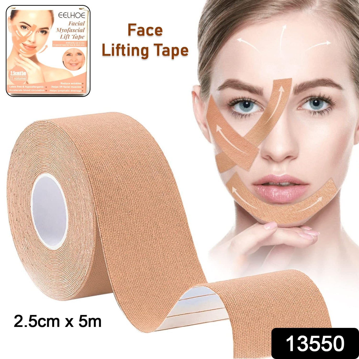 Face Lifting Tape, Myofascial Face Tightening Tape, 2.5 cm x 5 m (1 Pc)-Health & Personal Care-AniGuess-AniGuess