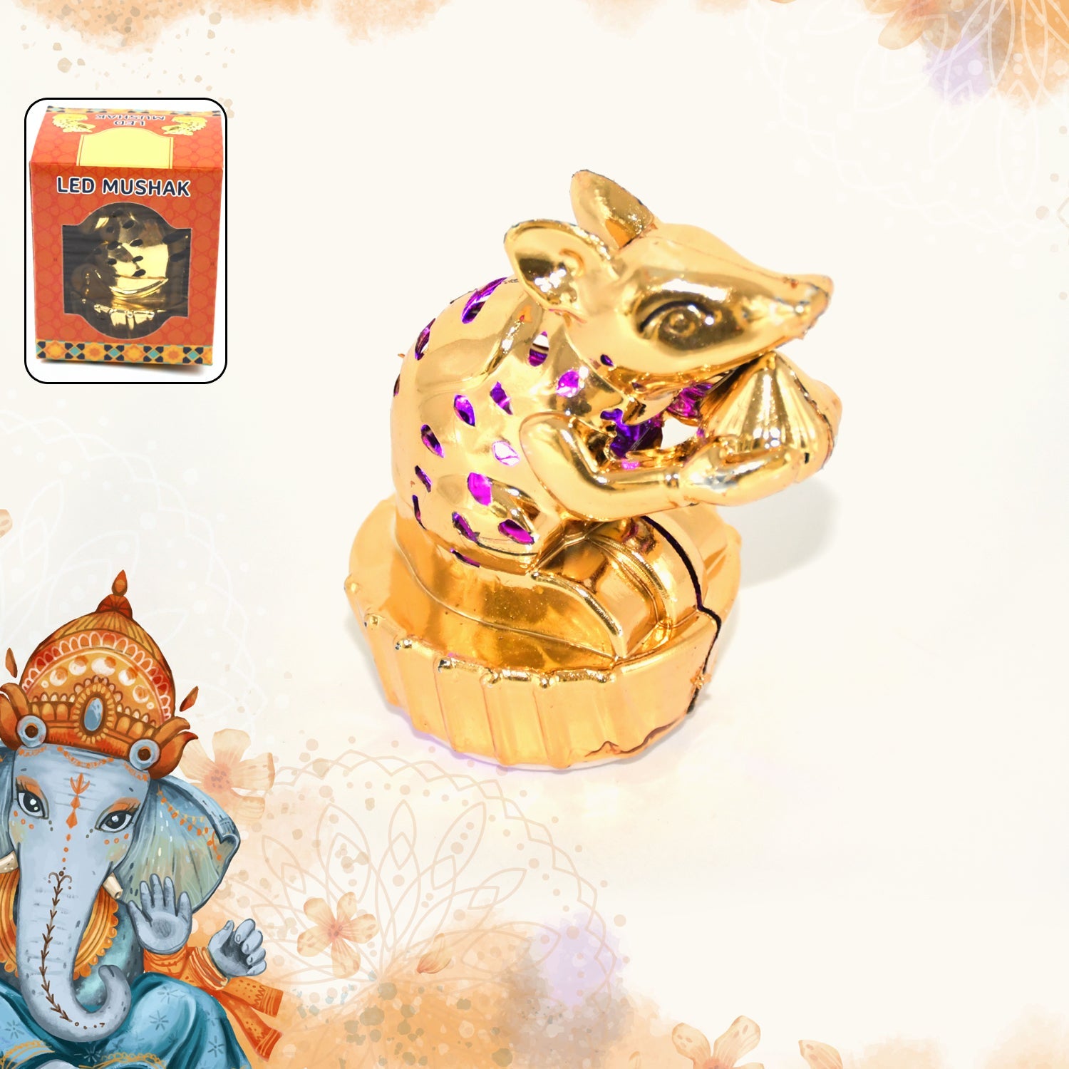 Multicolour LED Mushak / LED Mooshak for Ganpati Decorations, Ganesh Ganesha (1 Pc)-Home Improvement-AniGuess-AniGuess
