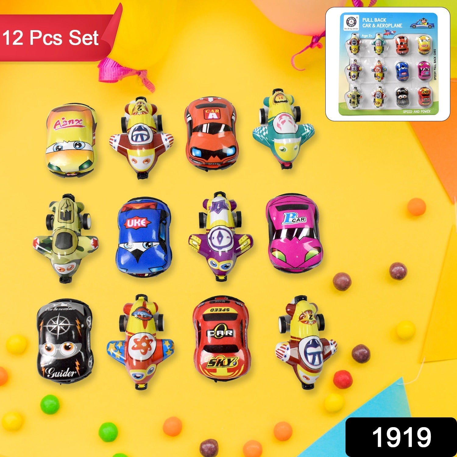 Mini Pull Back Car & Aeroplane PVC Plastic Pull Back Car Cartoon Toys (12 Pcs Set)-Toys & Games-AniGuess-AniGuess