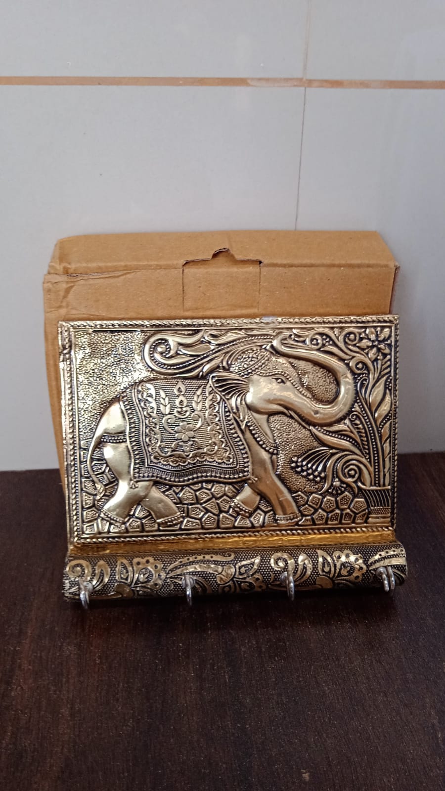 Wooden Key Holder for Home Decor Stylish Metal Gold Antique Elephant Design (1 Pc)-Home Improvement-AniGuess-AniGuess