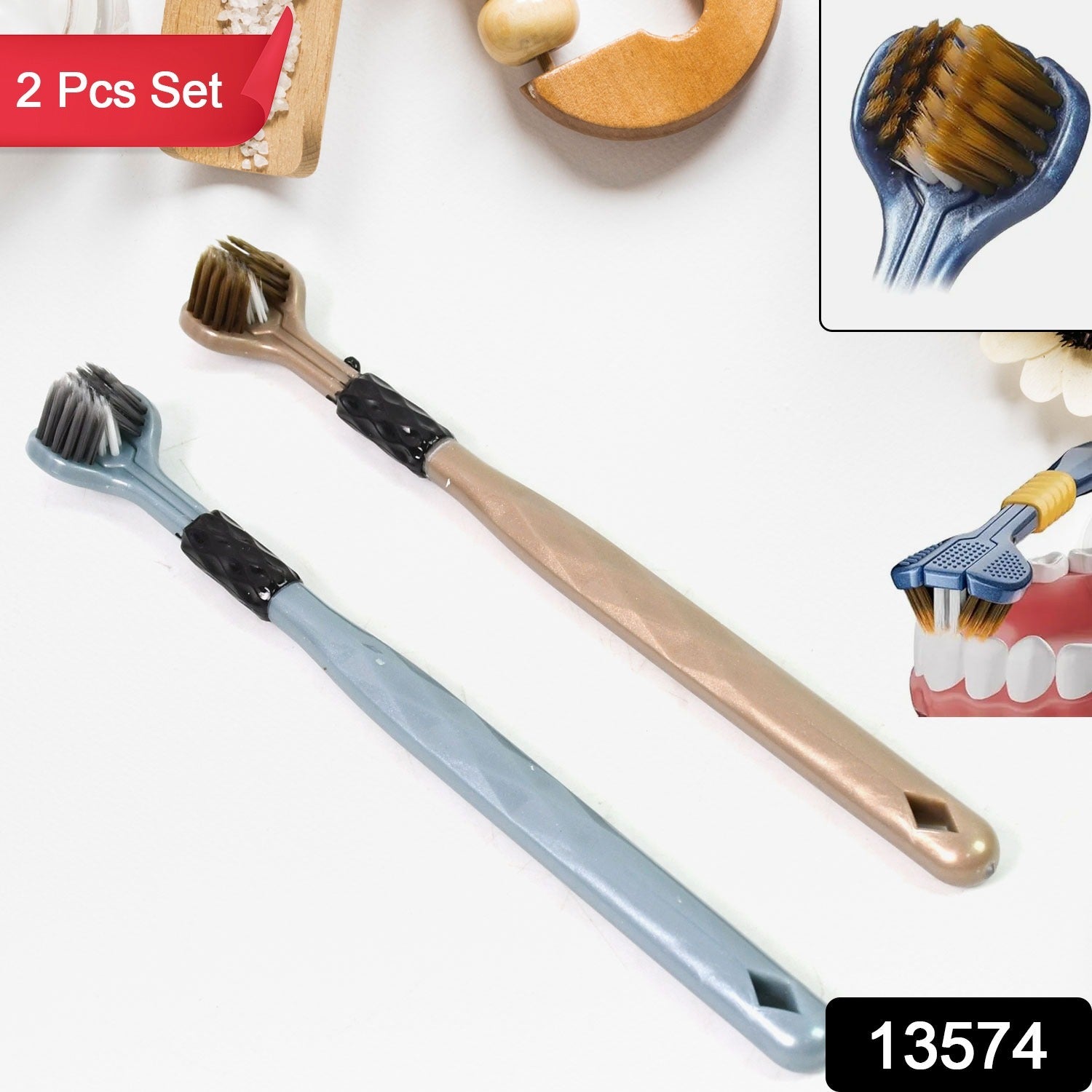 3 Sided Toothbrush, Soft Bristle Toothbrush (2 Pc Set)-Health & Personal Care-AniGuess-AniGuess