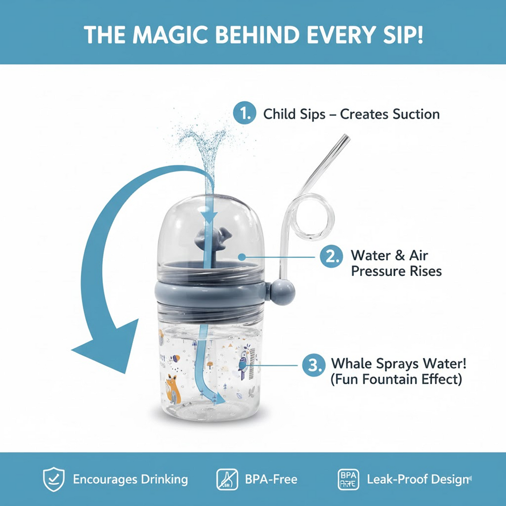 Whale Spray Sippy Cup (1 Pc): Straw, Lid, Spill-Proof, Fun Water Play-Baby-AniGuess-AniGuess