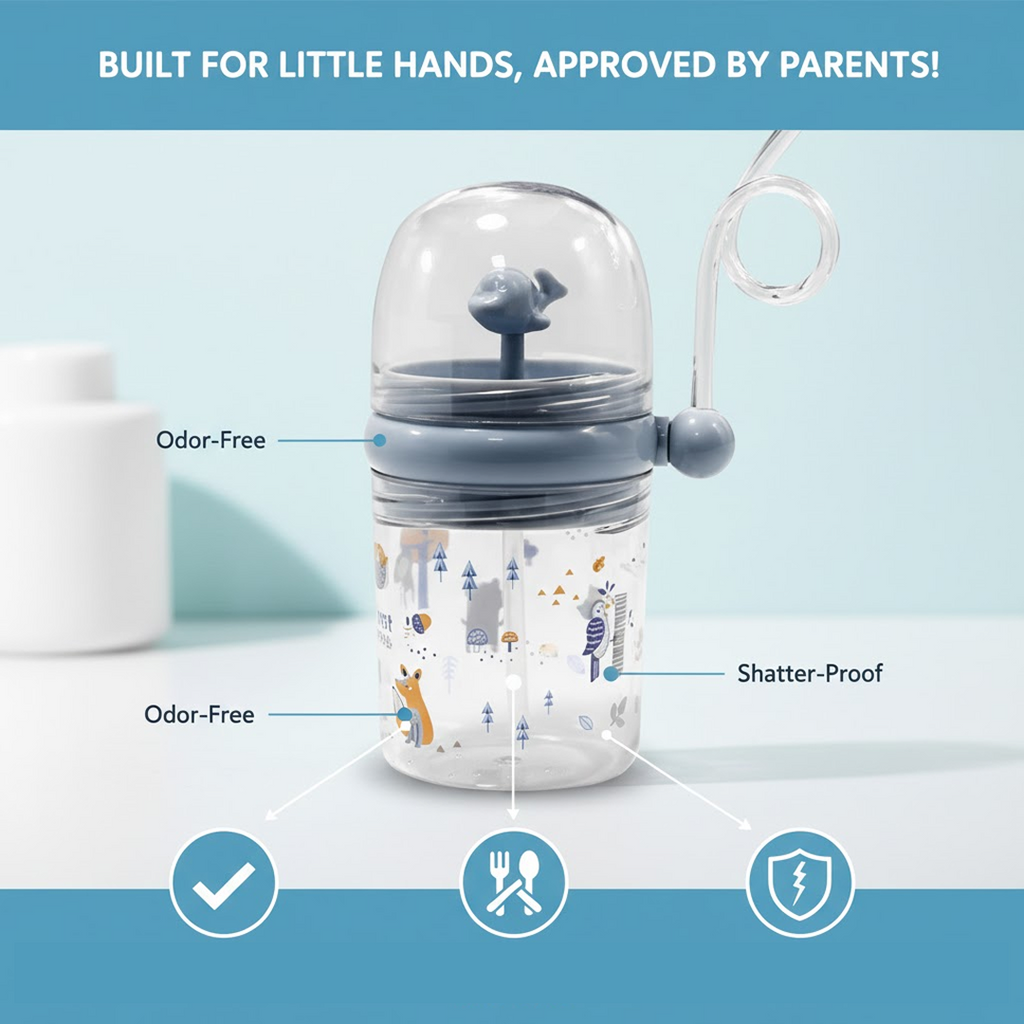 Whale Spray Sippy Cup (1 Pc): Straw, Lid, Spill-Proof, Fun Water Play-Baby-AniGuess-AniGuess